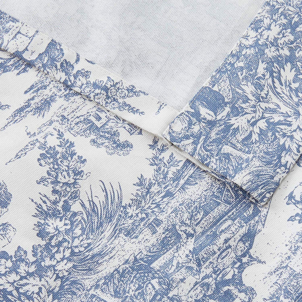Victoria Park Toile Panel Pair Curtains With Tiebacks, Blue, 68"x63"