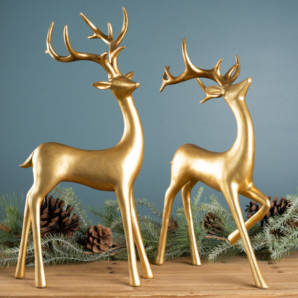 Gold Minimalist Deer Statue, 2-Piece Set