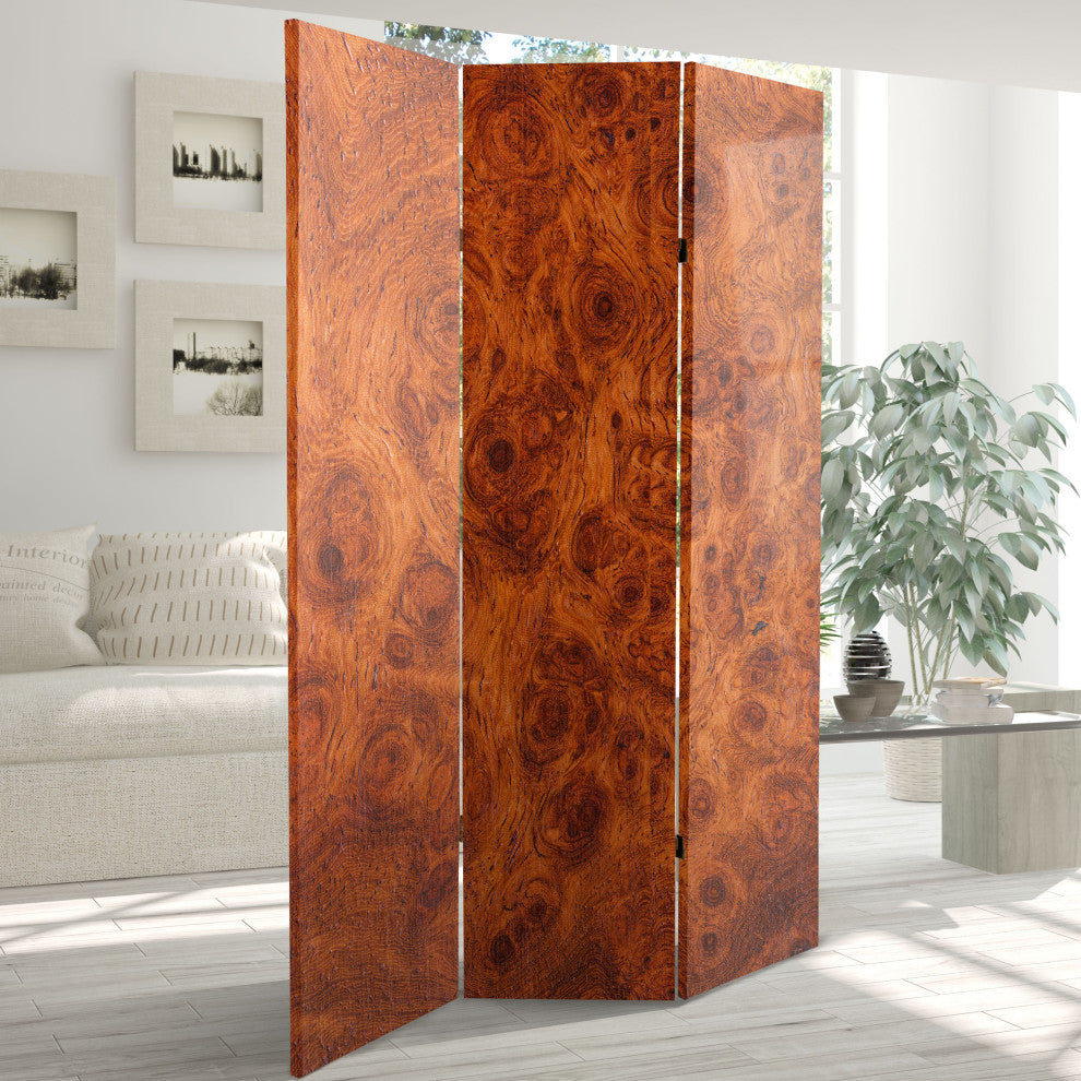 6'' Tall Double Sided Burl Wood Pattern Canvas Room Divider