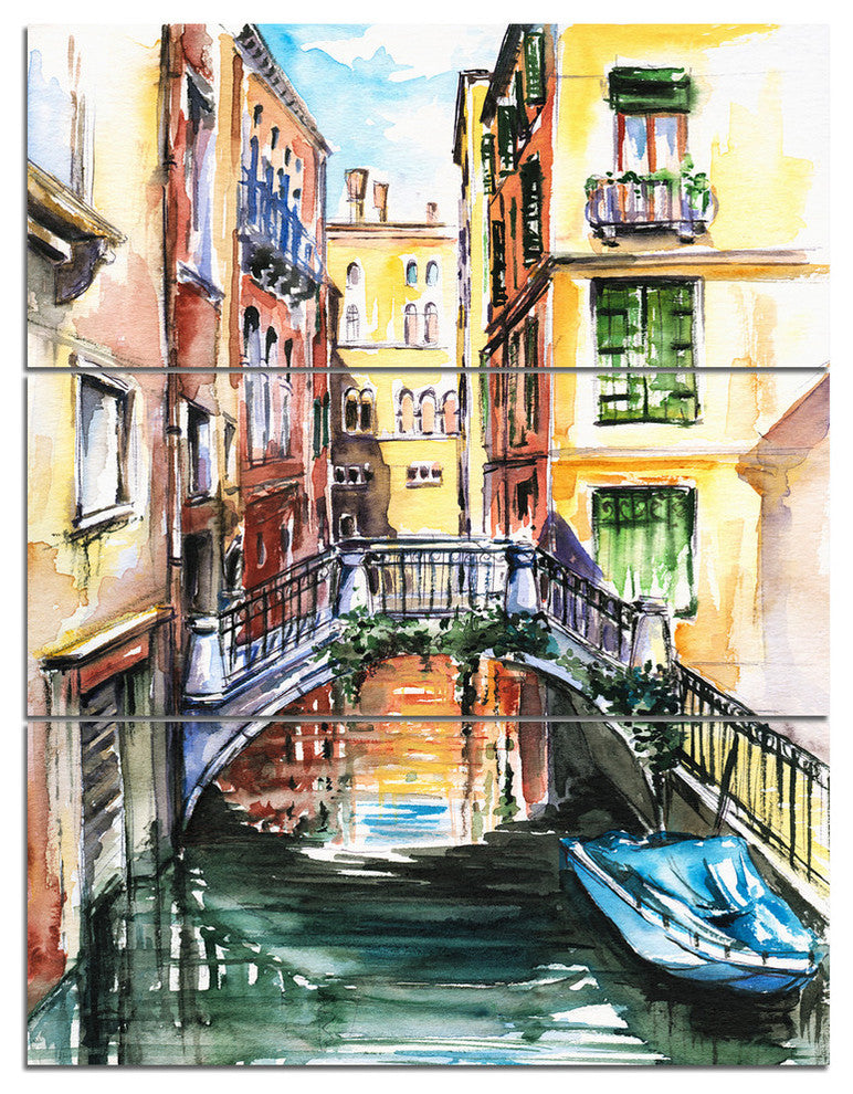 "Venice, Canal Meeting Bridge" Metal Wall Art, 3 Panels, 28"x36"