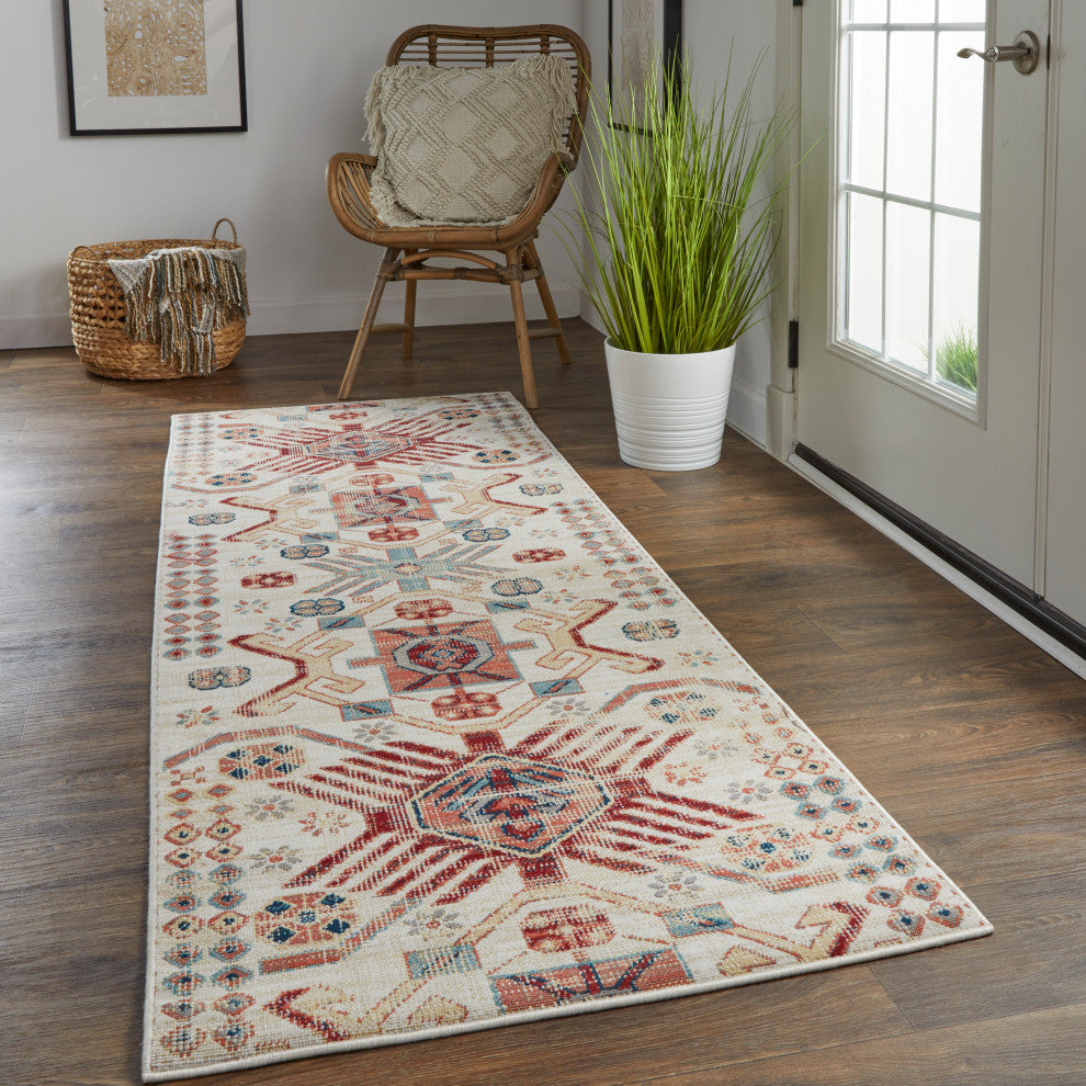 Weave & Wander Kezia Rug, Ochre Red/Vanilla Beige, 2ft-10in x 7ft-10in