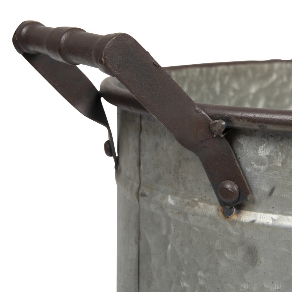 Silver Metal Buckets/Planters with Handles on Stand (Set of 3 Sizes)