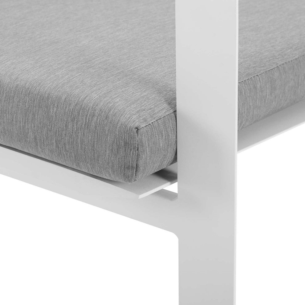 Side Dining Chair and Table Set, Aluminum, Metal, White Gray, Outdoor