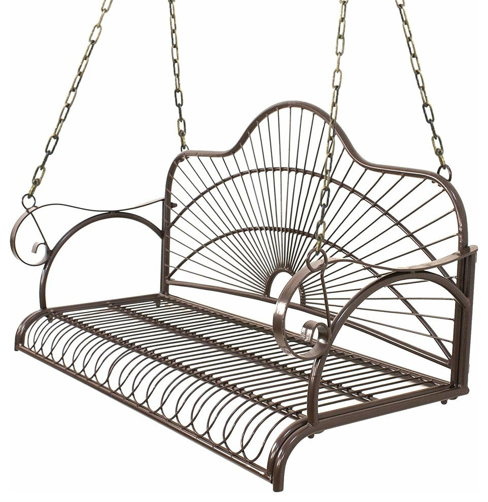 Metal Hanging Patio Porch Swing Bench Chairs Seat Metal With Chains and Arm