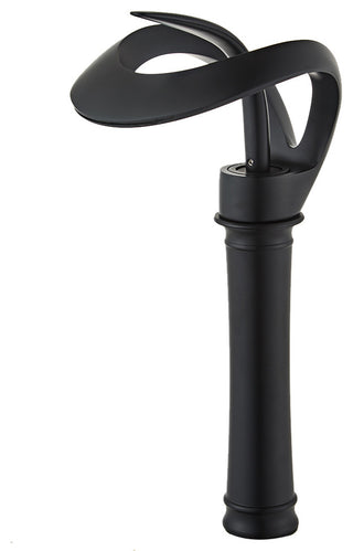Elegant Waterfall Bathroom Faucet, Single Handle, Solid Brass, Black, Long