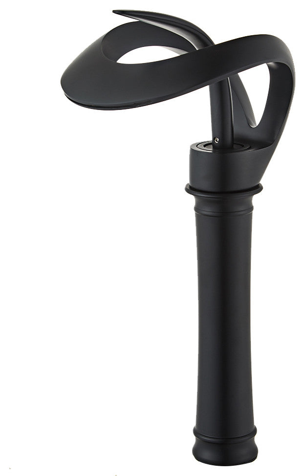Elegant Waterfall Bathroom Faucet, Single Handle, Solid Brass, Black, Long