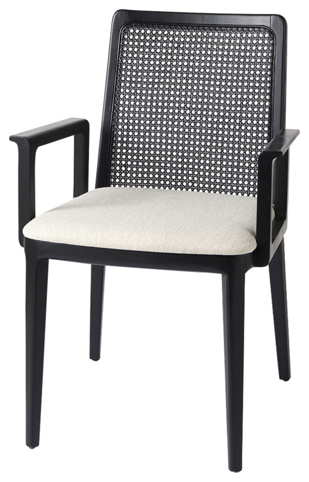 Clara Cream Fabric Seat And Cane Back With Black Solid Wood Frame Dining Chair