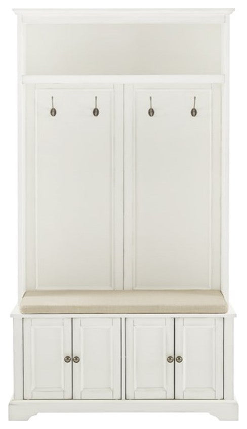 Bowery Hill Traditional Wood Hall Tree in Distressed White/Oatmeal