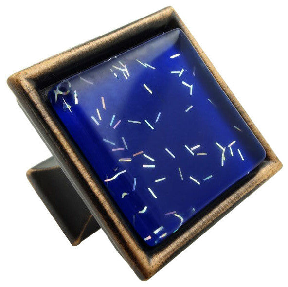 Navy Blue Iridescent Comet Crystal Glass Oil Rubbed Bronze Madison Classic Knob