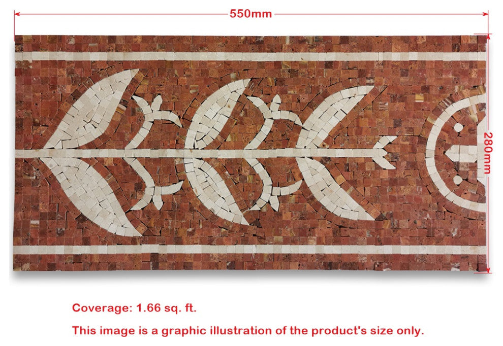 Coral Carnelian 11x21.7 Marble Mosaic Border Listello Tile Polished, 1 piece