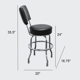 Retro Home Single Ring Upholstered 24" Swivel Counter Stool with Back, Black