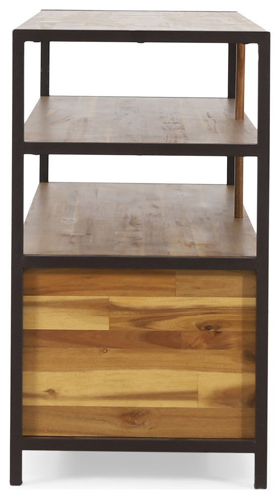 GDF Studio Flossie Natural Stained Acacia Wood Cabinet With Rustic Iron Accents