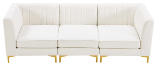 Alina Velvet Upholstered 3-Piece Modular Sofa, Cream