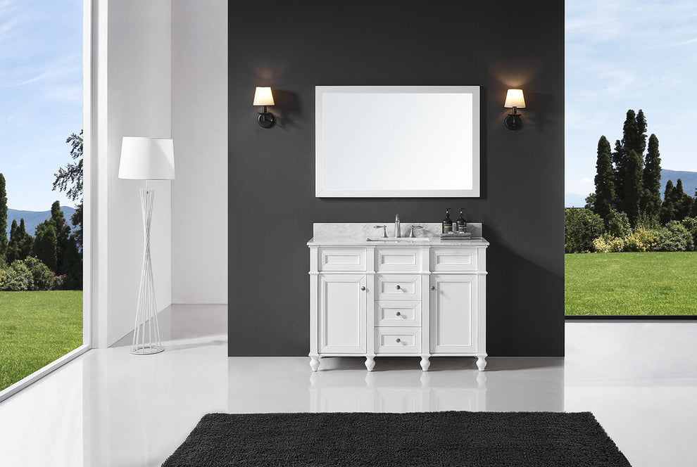 48" Single Bathroom Vanity, White with Carrara White Marble Top