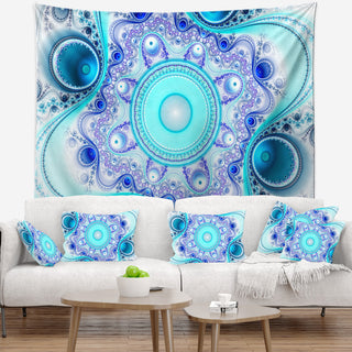Turquoise Wavy Curves and Circles Abstract Wall Tapestry, 60"x50"