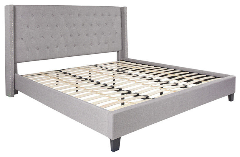 Riverdale King Size Tufted Platform Bed, Light Gray