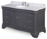 Katherine 60" Bath Vanity, Marine Gray, Carrara Marble, Single Vanity