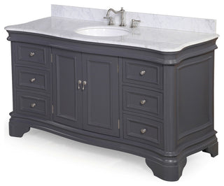 Katherine 60" Bath Vanity, Marine Gray, Carrara Marble, Single Vanity