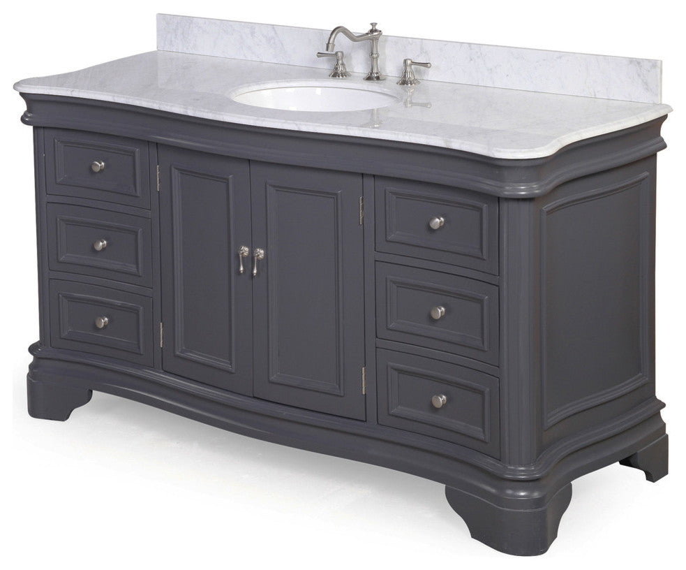Katherine 60" Bath Vanity, Marine Gray, Carrara Marble, Single Vanity