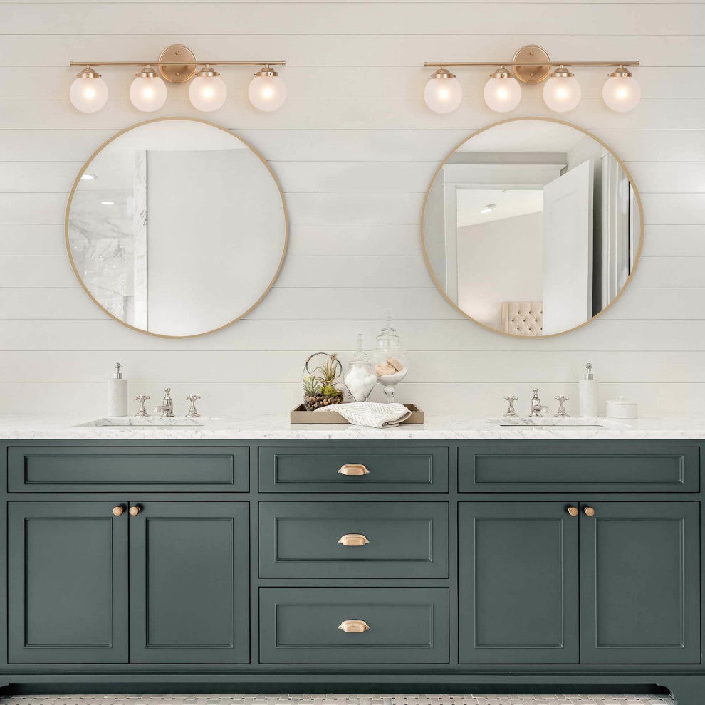 4-Lights Matte Gold and Opal Glass Globe LED Contemporary Vanity Light