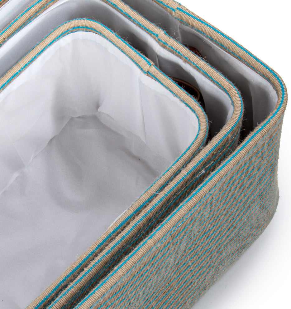 Striped Organizational Storage Basket, 3-Piece Set, Blue/Neutral