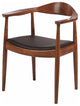 Hans Wegner Round Dining Arm Chair-Wood Frame Black Seat Walnut, One Chair