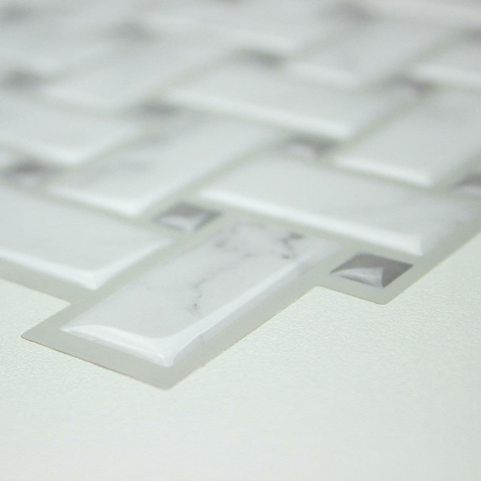 Grey Basketweave Carrara Marble Peel & Stick Backsplash