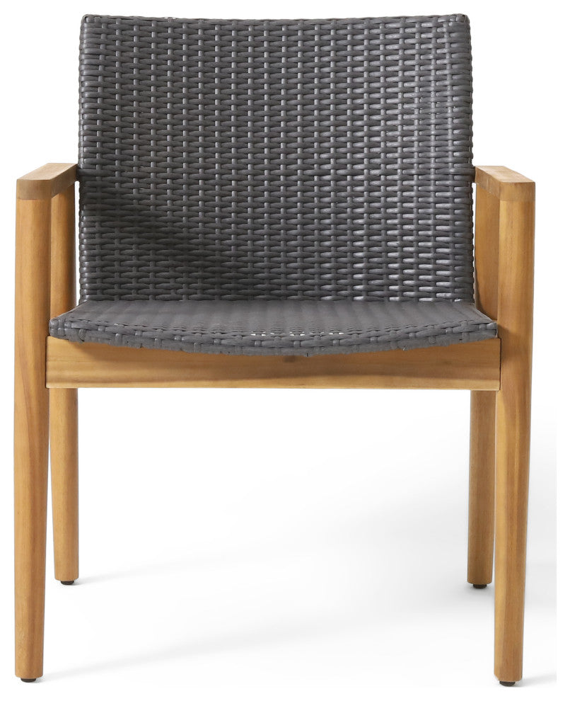 Alamosa Outdoor Wicker and Acacia Wood 4 Seater Chat , Gray and Teak