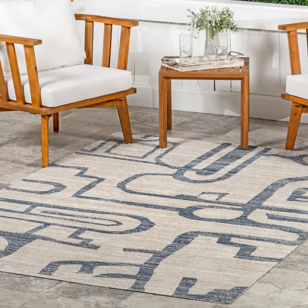 Nuloom Milani Contemporary Washable Indoor/Outdoor Rug, Navy 4'x6'