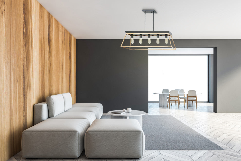 Paulino 5 Light Pendant, Brushed Gold and Matte Black
