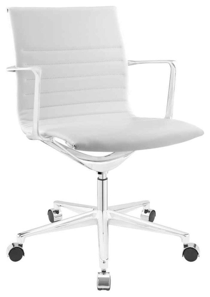 Modern Urban Contemporary Mid Back Office Chair, White Faux Leather