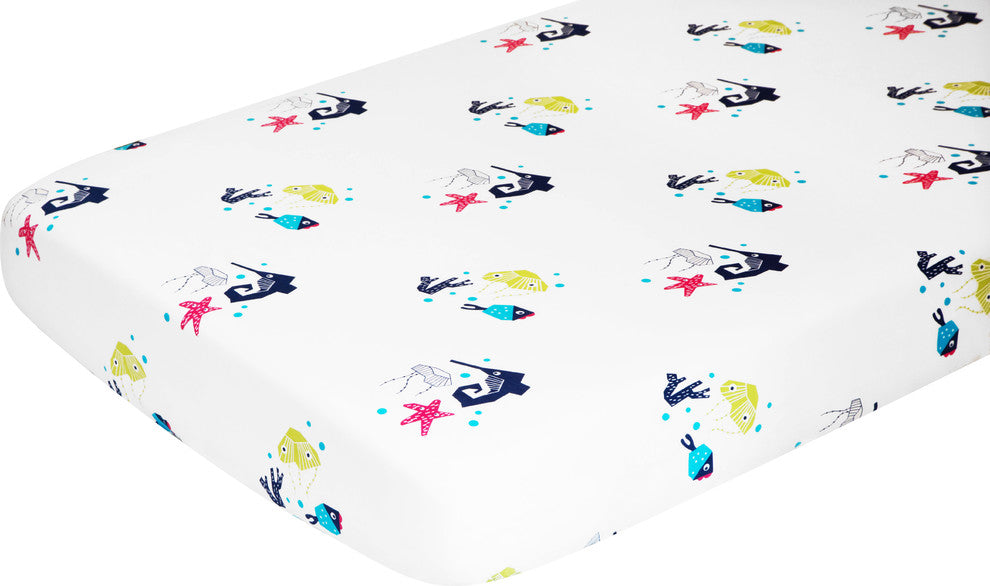 Nursery Works Oceanography Organic Cotton Percale Sheet Sea Animals