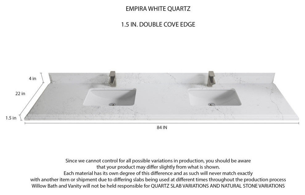 Elizabeth 84 Double Sink Bath Vanity in Dark Walnut Teak 1.5" Empira Quartz