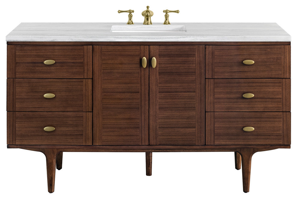 Amberly 60" Single Vanity, Mid-Century Walnut, 3CM Arctic Fall Top