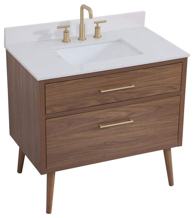 Bella 36" Bathroom Vanity, Walnut Brown With Backsplash