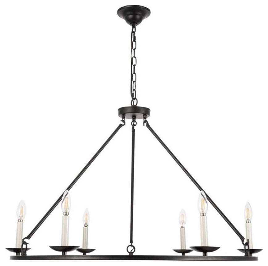Living District Maine 6-Light Mid-Century Metal Chandelier in Black Finish