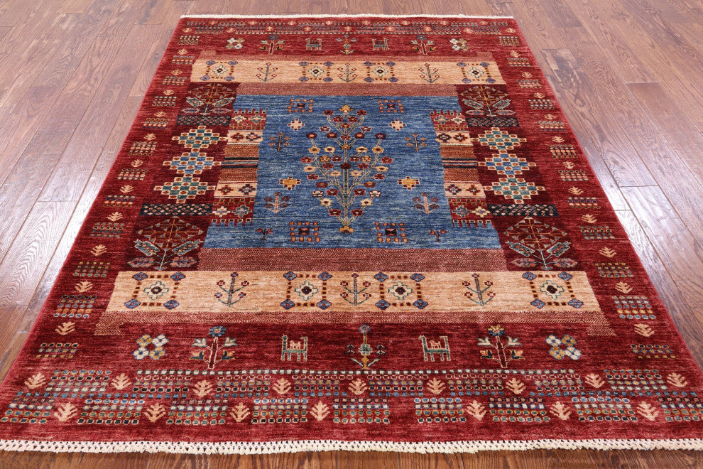 5' 0" X 6' 5" Tribal Persian Gabbeh Hand-Knotted Rug Q7306