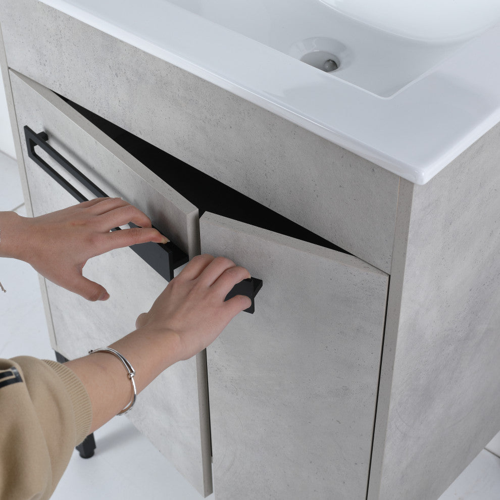 Freestanding/Floating Bathroom Vanity With white Ceramics Top, Grey, 24"