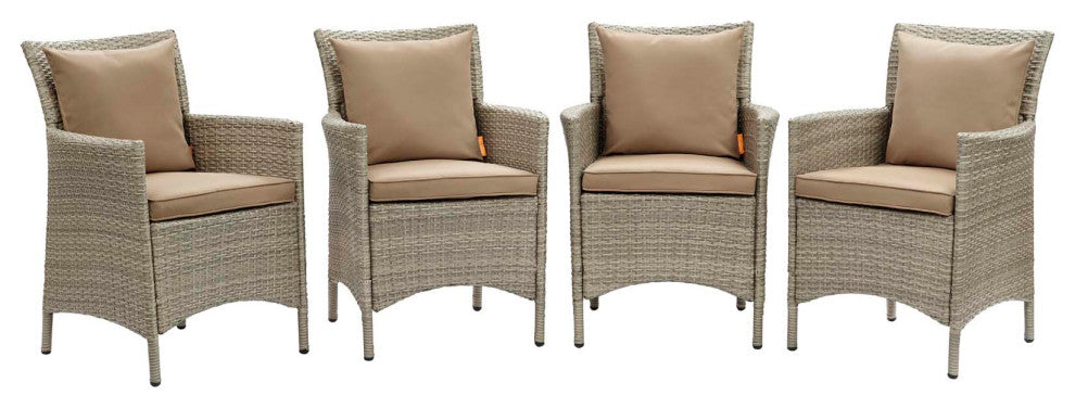 Conduit Outdoor Patio Wicker Rattan Dining Armchair Set of 4 Light Gray Mocha
