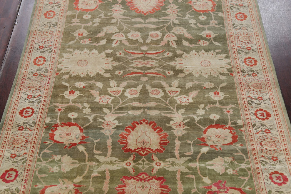 Vegetable Dye Traditional Area Rug Oriental Turkish Hand-Knotted, Green, 9 X 12