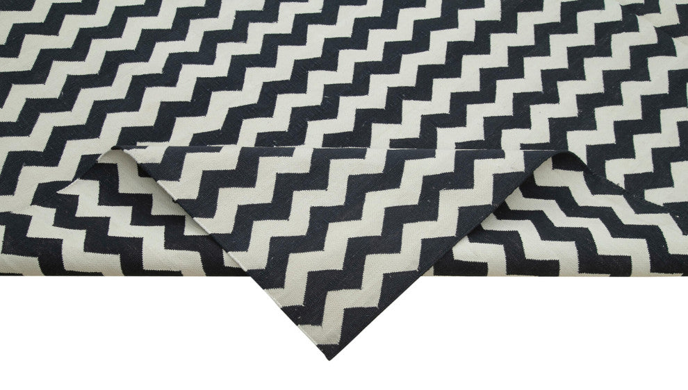 Rug N Carpet - Handmade Wool 9' 0'' x 12' 1'' Modern Design Dhurrie Kilim Rug