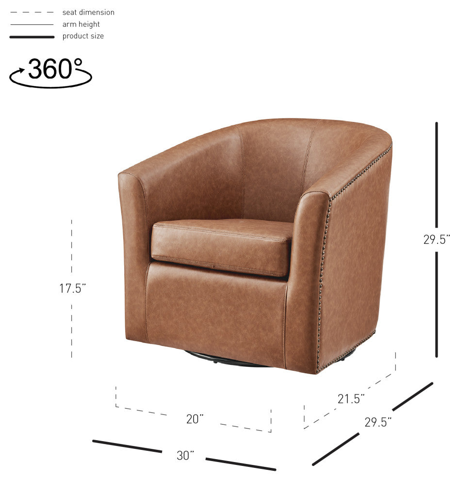 Ernest PU Swivel Accent Arm Chair, Vintage Cider