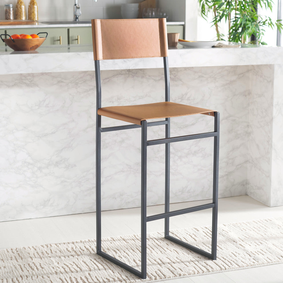 Safavieh Layne Barstool, Cognac/Black, Cognac/Black