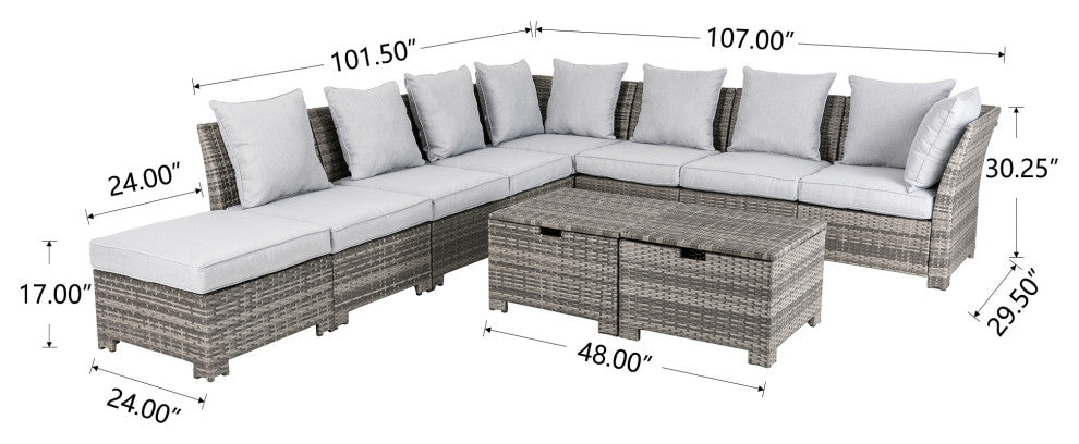 10 Piece Outdoor Patio All-Weather Wicker Sectional