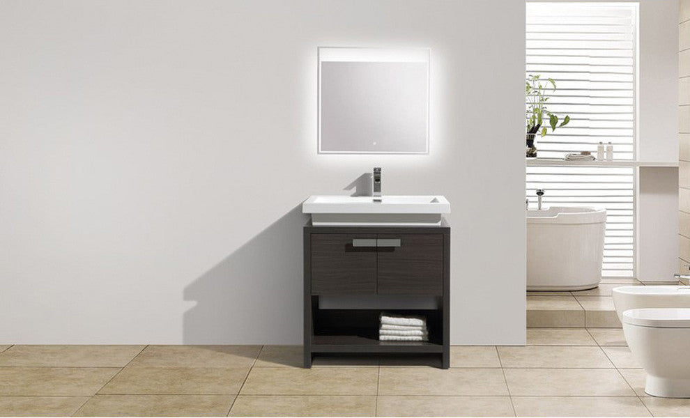 Levi 30" Dark Gray Oak Modern Bathroom Vanity With Cubby Hole