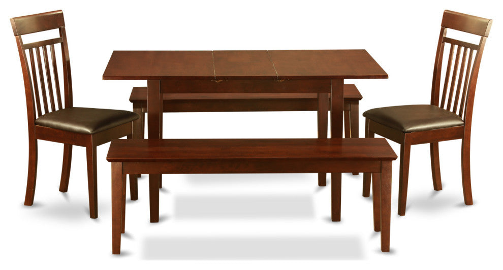 5 Pc Kitchen Set -Table With Leaf Plus 2 Kitchen Chairs And 2 Benches