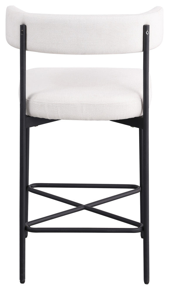 Rivage Durable Linen Textured Fabric Stool (Set of 2), Cream, Matte Black
