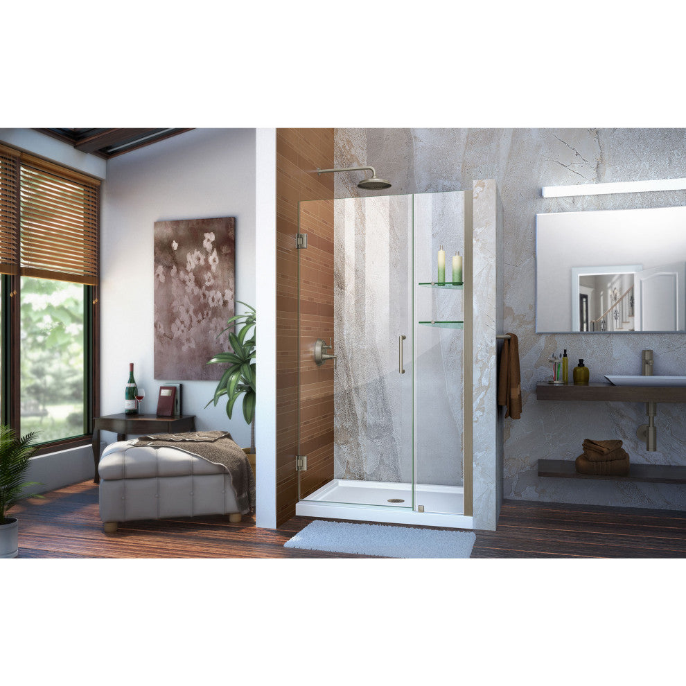 DreamLine Unidoor 37" to 38" Frameless Hinged Shower Door, Brushed Nickel