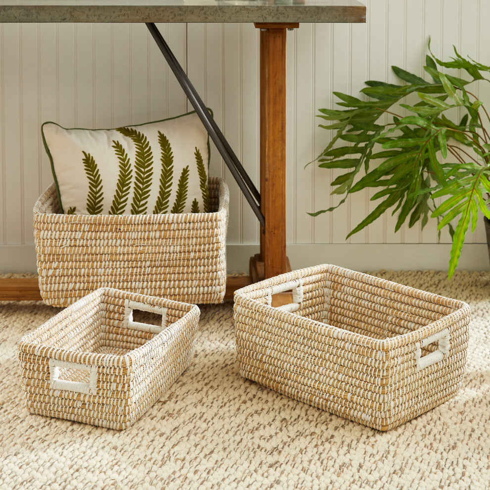 Rivergrass Rectangular Storage Baskets With Handles, Set of 3