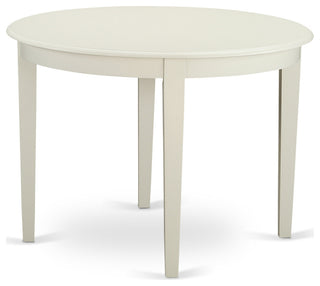 5Pc Round 42" Kitchen Table, Four Parson Chair, White Leg, Fabric Light Beige